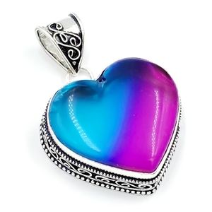 Bi-Color Tourmaline Heart Pendant Hand Crafted 925 Sterling Silver Plated